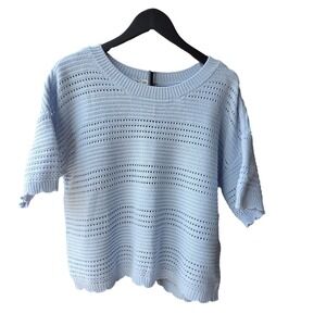 Pink Republic Short Sleeve Knit Soft Blue Sweater Top Scallop Victorian Cute XL
